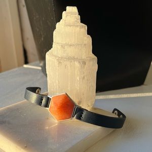 NEW Hexagon Stone Vegan Leather Bracelet (Orange & Navy Blue)